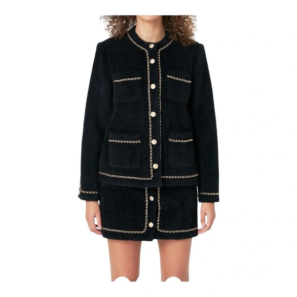 ✨ Endless Rose Black Chain Trimmed Jacket Size S New✨ - Picture 4 of 8